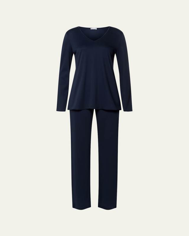 Silk-Trim Mercerized Cotton Pajama Set